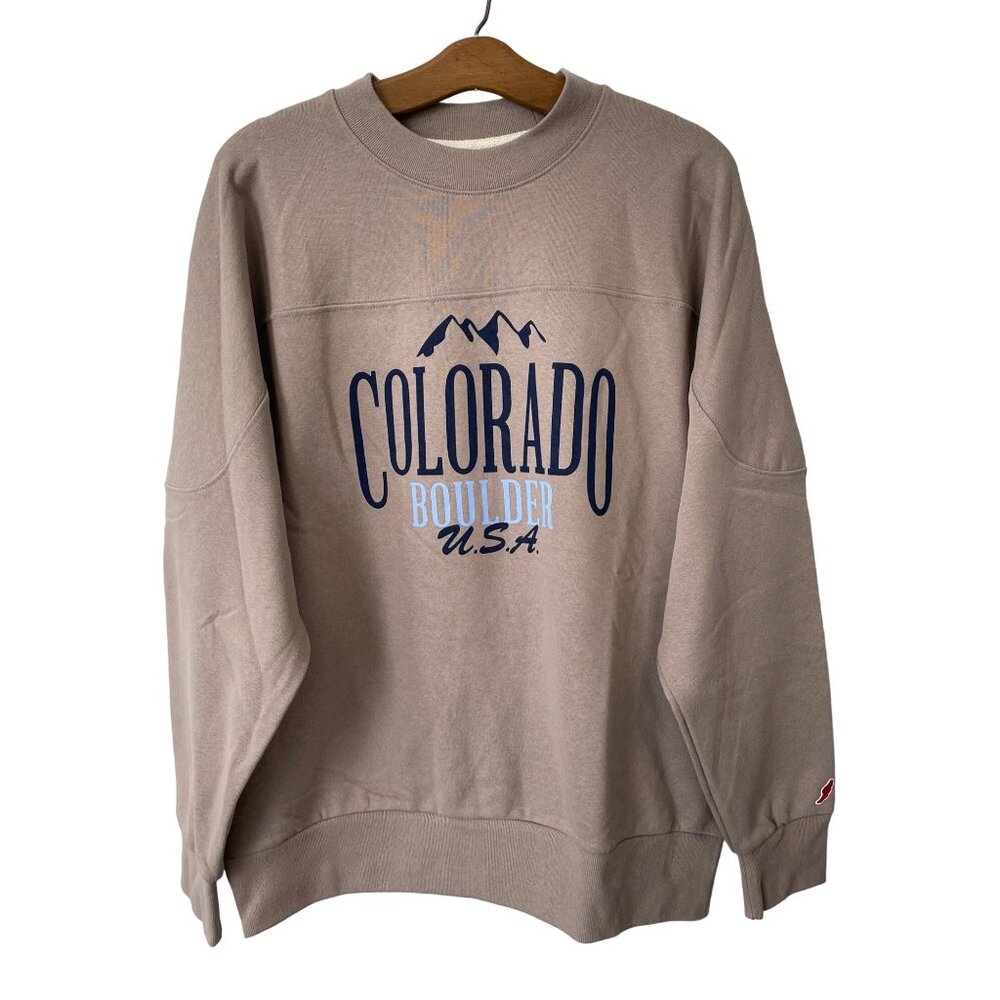 League 91 Colorado Boulder USA Pullover Sweatshirt Mens MED Driftwood Fleece NEW